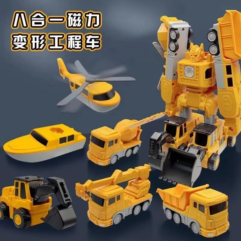 Magnetic building blocks car assembled engineering car robot deformation children's toys engineering set series military model