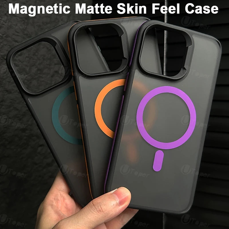 New Bicolor Matte Frosted Magnetic Phone Case For iPhone 16 Translucent Shockproof Bumper Hard Cover