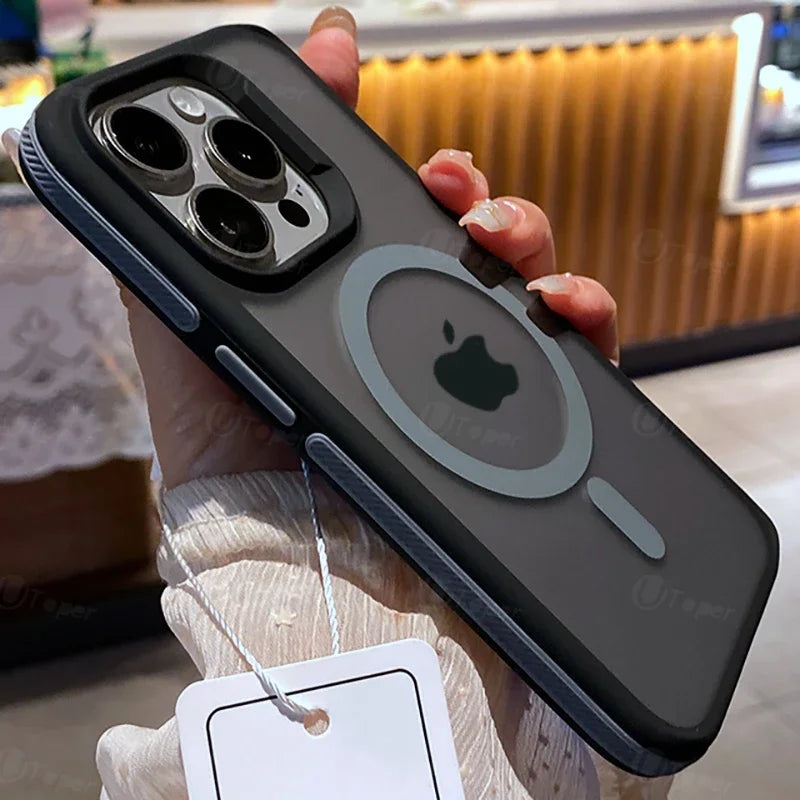New Bicolor Matte Frosted Magnetic Phone Case For iPhone 16 Translucent Shockproof Bumper Hard Cover