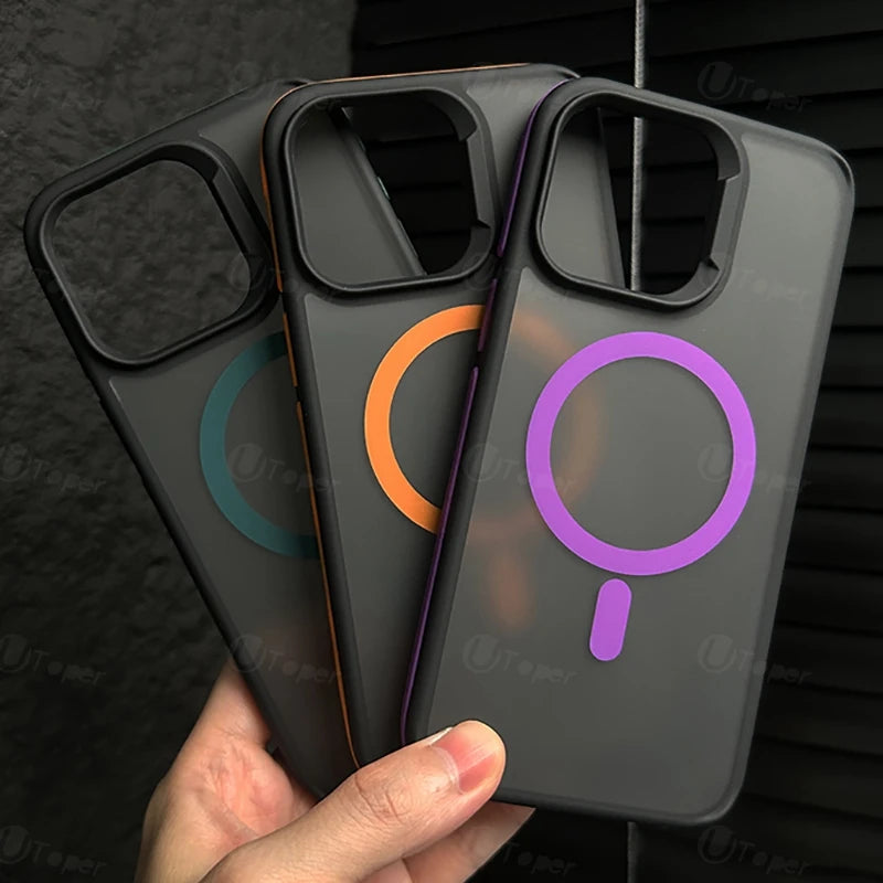 New Bicolor Matte Frosted Magnetic Phone Case For iPhone 16 Translucent Shockproof Bumper Hard Cover