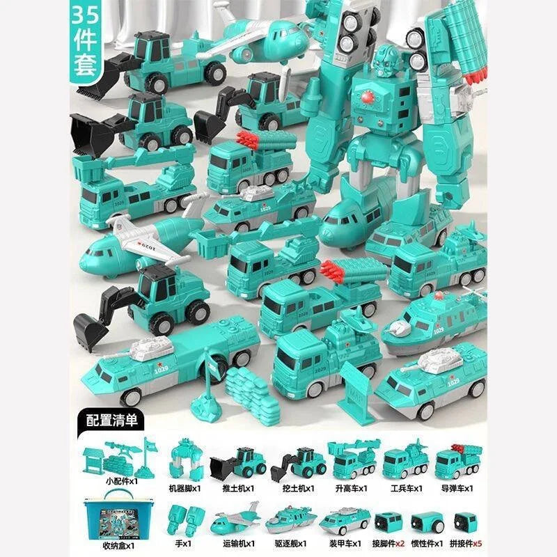 Magnetic building blocks car assembled engineering car robot deformation children's toys engineering set series military model