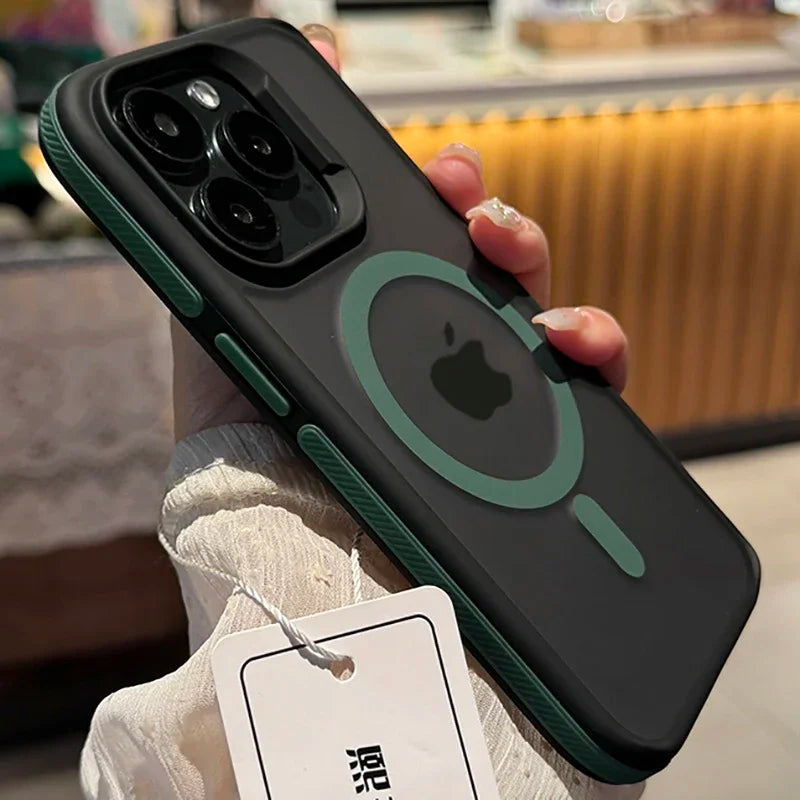 New Bicolor Matte Frosted Magnetic Phone Case For iPhone 16 Translucent Shockproof Bumper Hard Cover