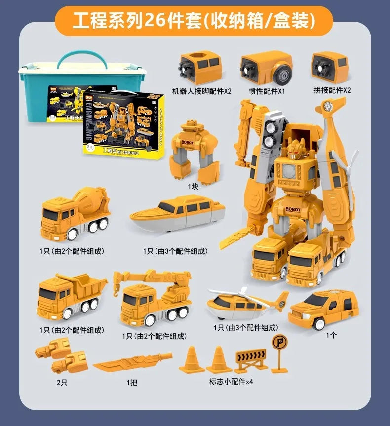 Magnetic building blocks car assembled engineering car robot deformation children's toys engineering set series military model