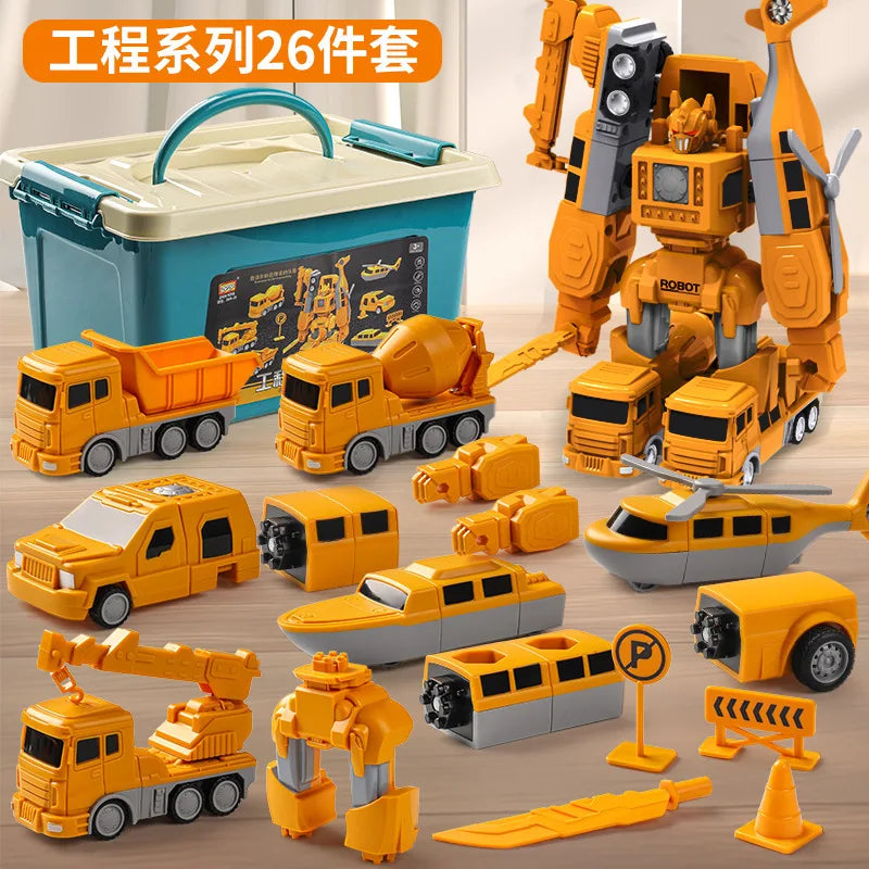 Magnetic building blocks car assembled engineering car robot deformation children's toys engineering set series military model