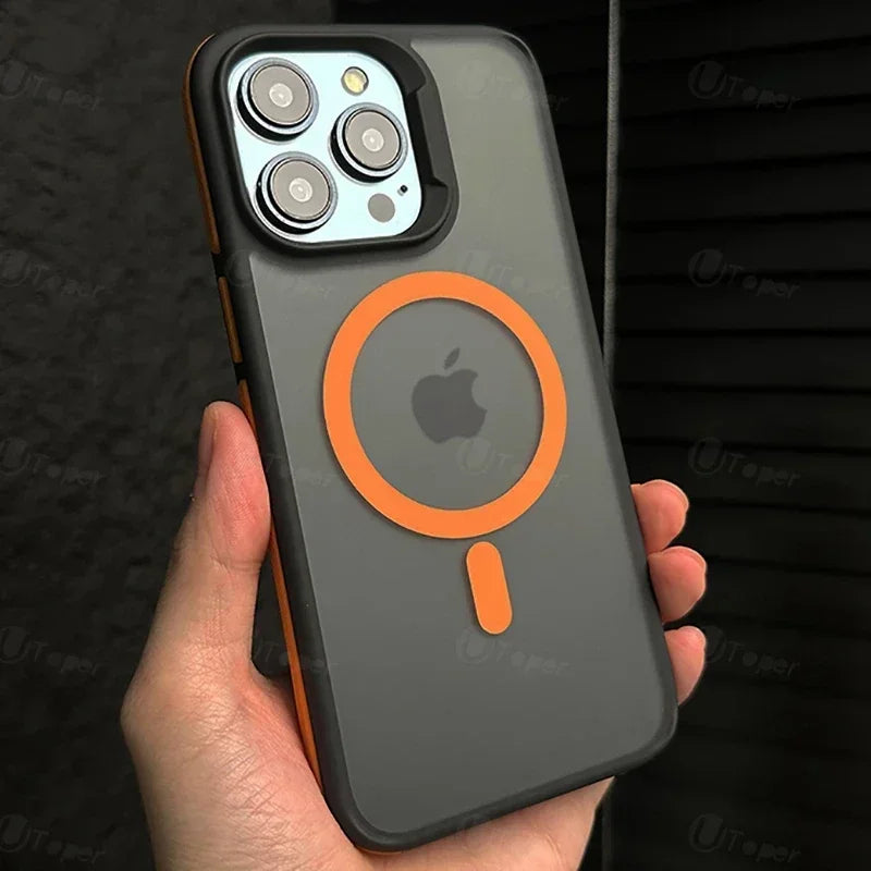 New Bicolor Matte Frosted Magnetic Phone Case For iPhone 16 Translucent Shockproof Bumper Hard Cover