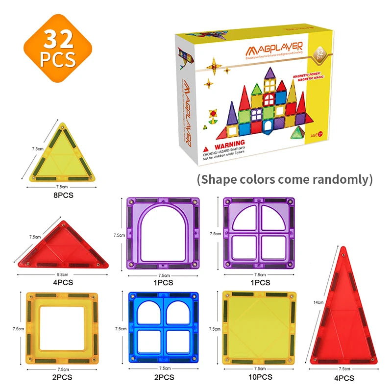 Magplayer Magnetic Building Blocks Children DIY Games Montessori Educational Toys Construction Sets Magnet Tiles for Kids Gift