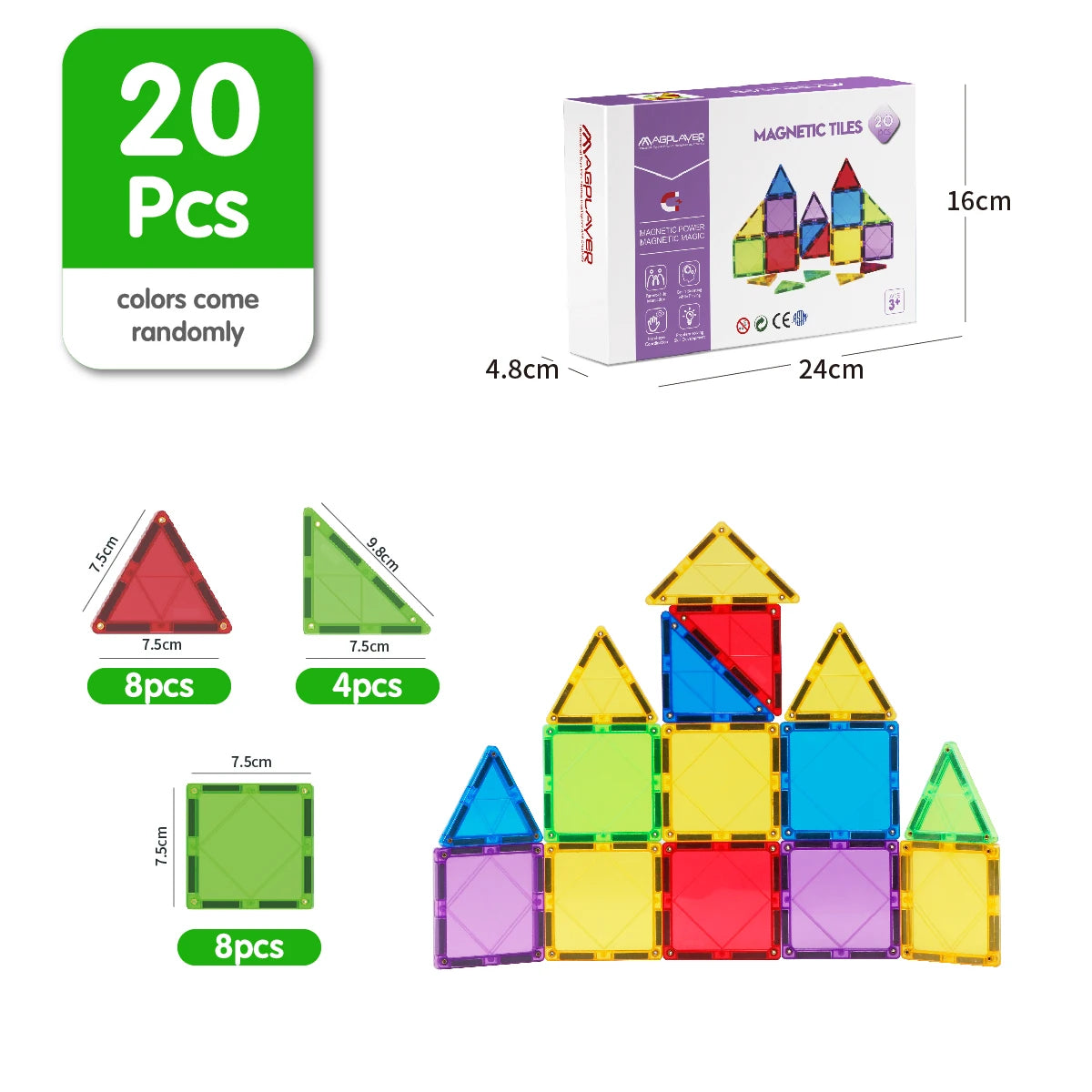 Magplayer Magnetic Building Blocks Children DIY Games Montessori Educational Toys Construction Sets Magnet Tiles for Kids Gift