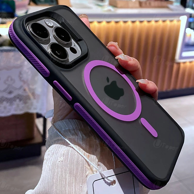 New Bicolor Matte Frosted Magnetic Phone Case For iPhone 16 Translucent Shockproof Bumper Hard Cover