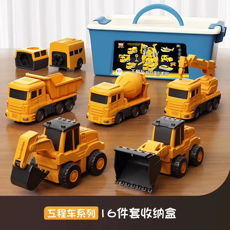 Magnetic building blocks car assembled engineering car robot deformation children's toys engineering set series military model