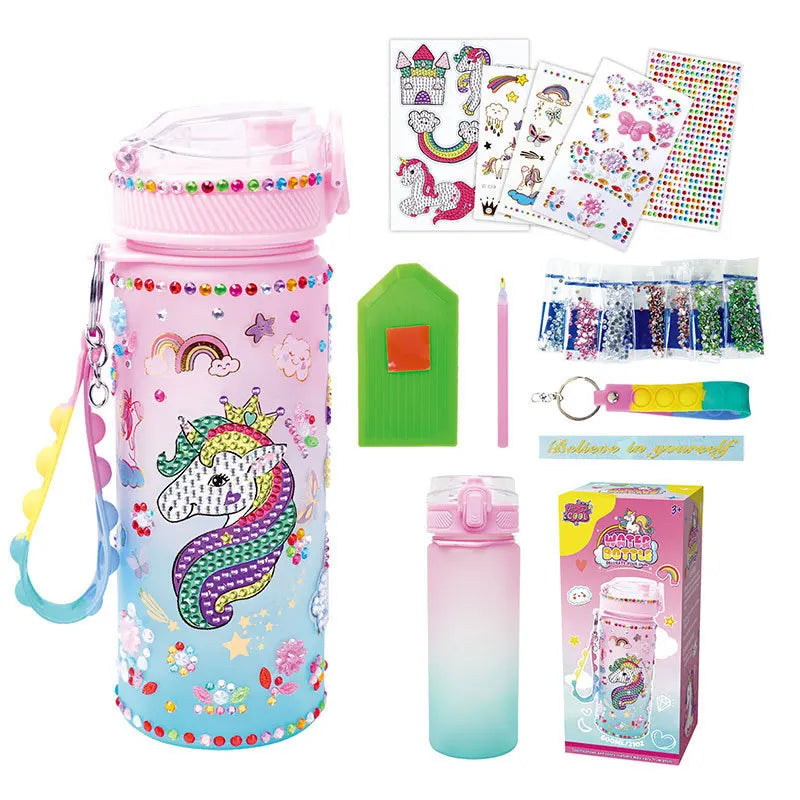 600ml DIY Kids Glitter Diamond Decorate Water Bottle