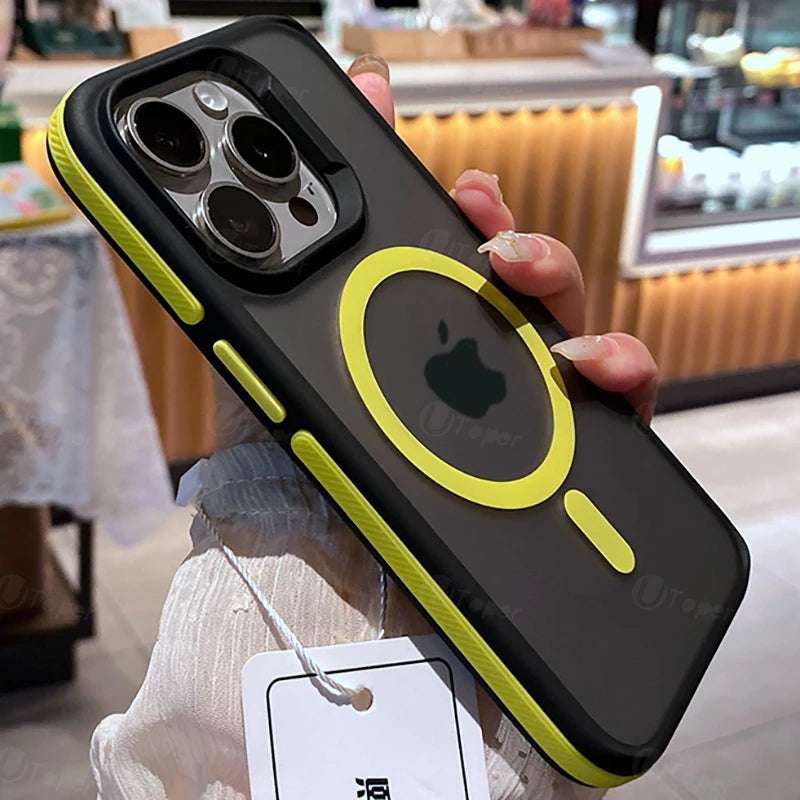 New Bicolor Matte Frosted Magnetic Phone Case For iPhone 16 Translucent Shockproof Bumper Hard Cover