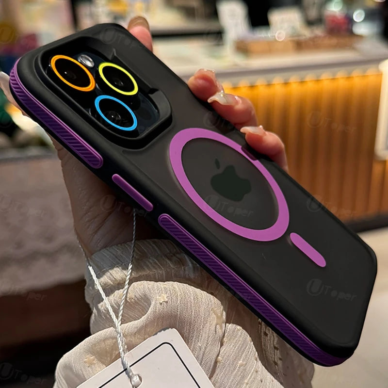 New Bicolor Matte Frosted Magnetic Phone Case For iPhone 16 Translucent Shockproof Bumper Hard Cover