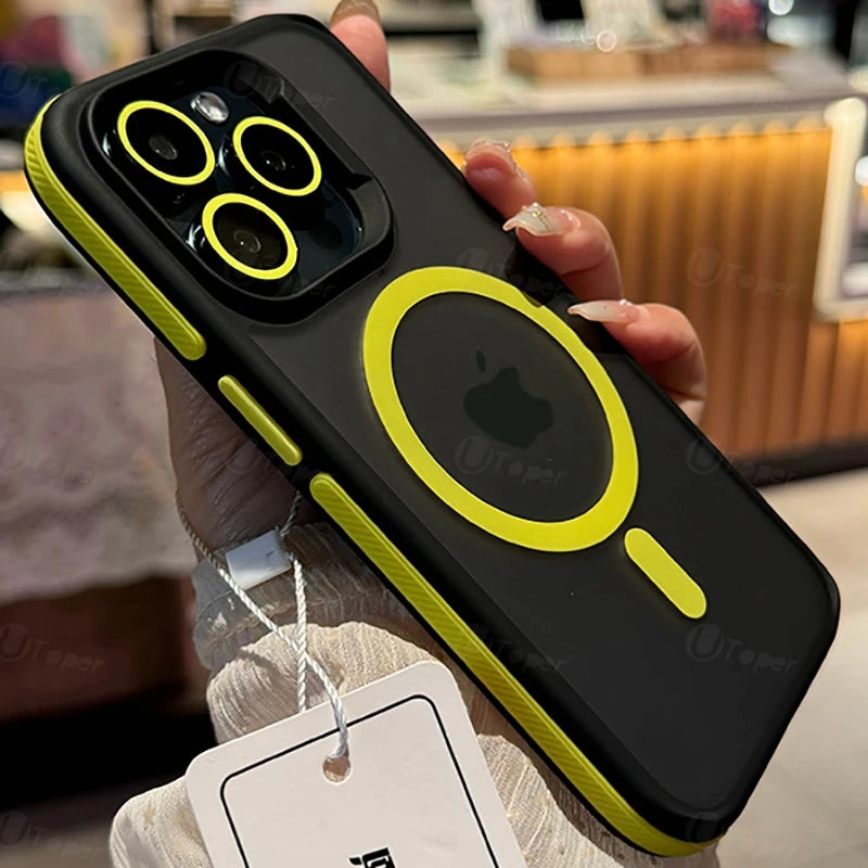 New Bicolor Matte Frosted Magnetic Phone Case For iPhone 16 Translucent Shockproof Bumper Hard Cover
