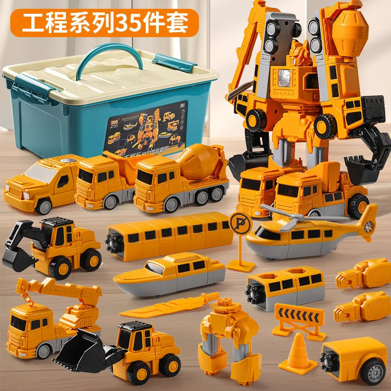 Magnetic building blocks car assembled engineering car robot deformation children's toys engineering set series military model