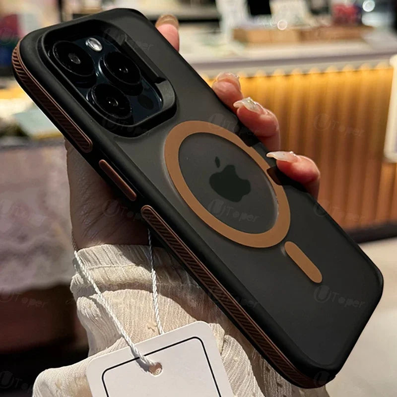 New Bicolor Matte Frosted Magnetic Phone Case For iPhone 16 Translucent Shockproof Bumper Hard Cover
