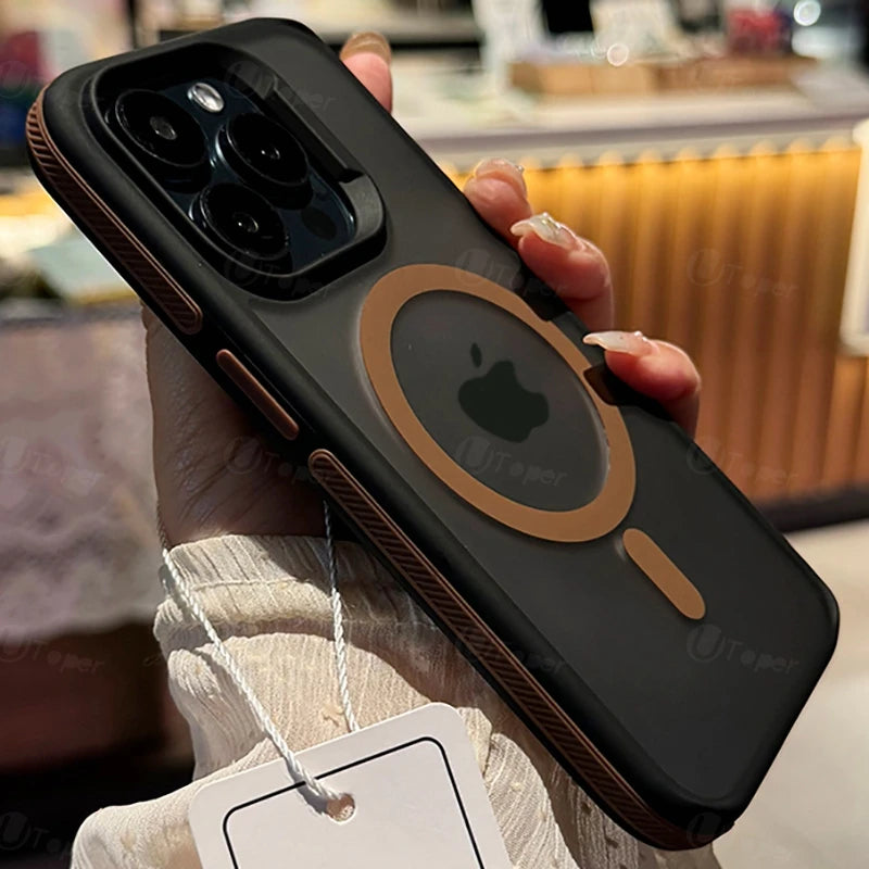 New Bicolor Matte Frosted Magnetic Phone Case For iPhone 16 Translucent Shockproof Bumper Hard Cover