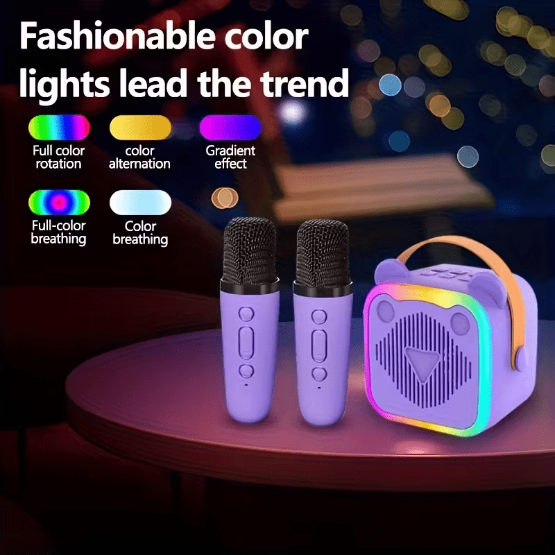 The K10 Portable Karaoke Machine Comes with Two Wireless Microphones, LED Lights, And a Rechargeable Speaker, Featuring Disco Lights And Wireless Capabilities, Suitable for Ten Different Settings Such As Parties, Outdoors, Li