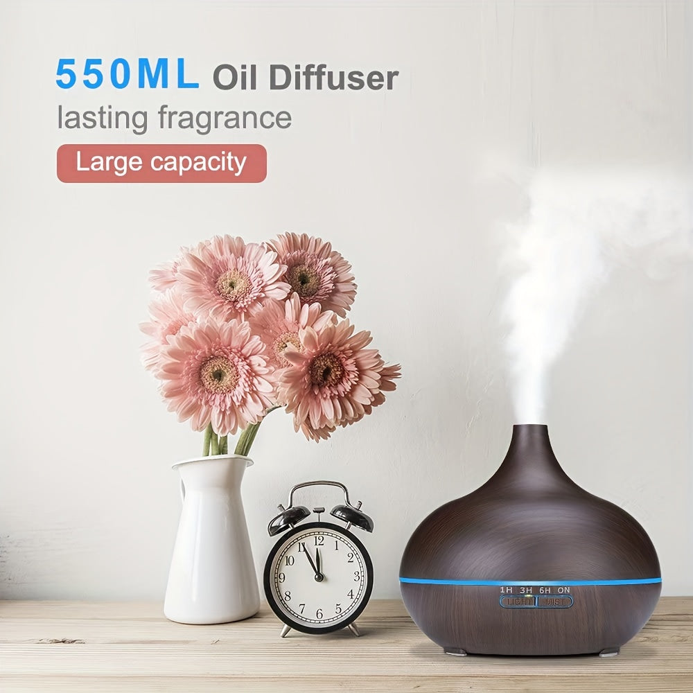 Soundwave technology 550ml Aroma Diffuser Humidifier with Wood Grain Design, 7-Color Night Light, Timer Setting, USB Powered - Quiet Desktop Diffuser for Office, Bedroom, Cafe, Yoga