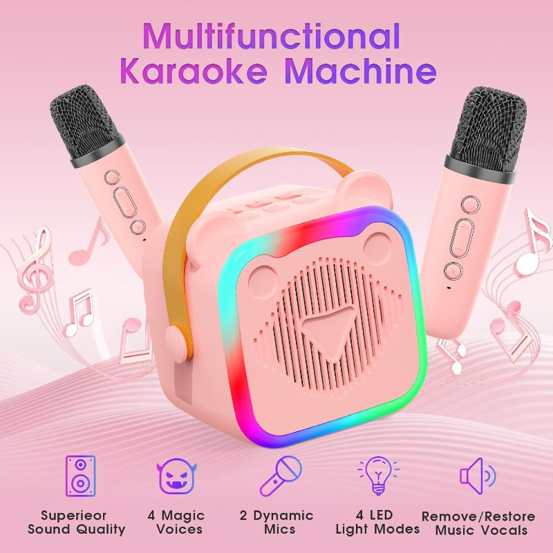 The K10 Portable Karaoke Machine Comes with Two Wireless Microphones, LED Lights, And a Rechargeable Speaker, Featuring Disco Lights And Wireless Capabilities, Suitable for Ten Different Settings Such As Parties, Outdoors, Li