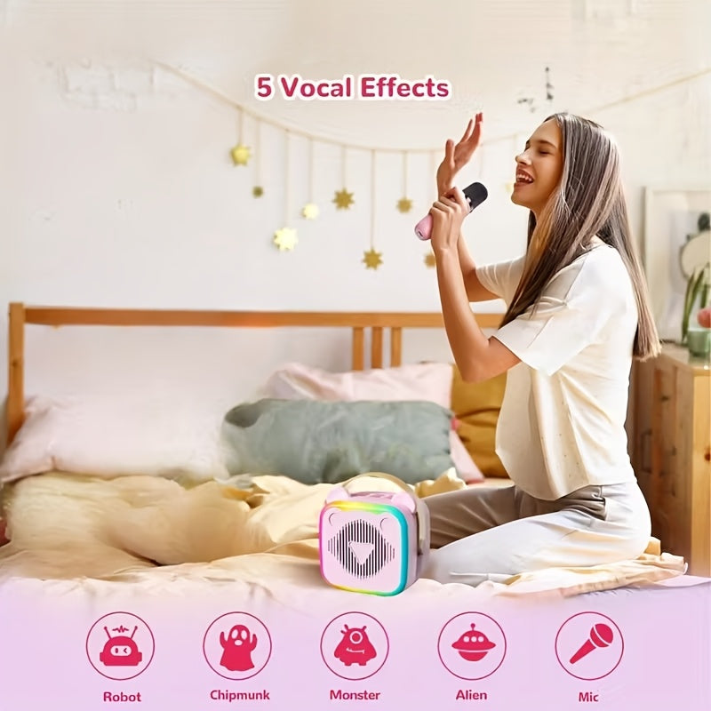 The K10 Portable Karaoke Machine Comes with Two Wireless Microphones, LED Lights, And a Rechargeable Speaker, Featuring Disco Lights And Wireless Capabilities, Suitable for Ten Different Settings Such As Parties, Outdoors, Li