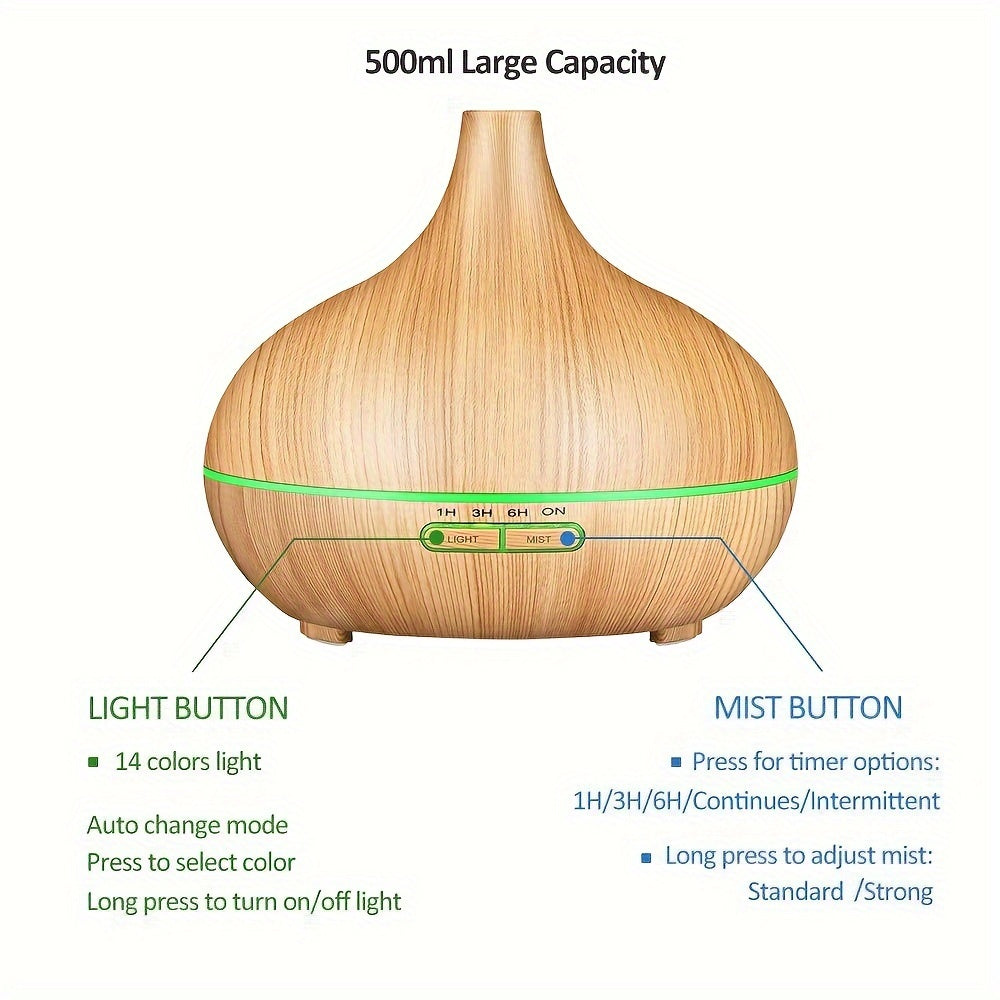 Soundwave technology 550ml Aroma Diffuser Humidifier with Wood Grain Design, 7-Color Night Light, Timer Setting, USB Powered - Quiet Desktop Diffuser for Office, Bedroom, Cafe, Yoga