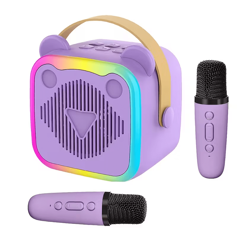The K10 Portable Karaoke Machine Comes with Two Wireless Microphones, LED Lights, And a Rechargeable Speaker, Featuring Disco Lights And Wireless Capabilities, Suitable for Ten Different Settings Such As Parties, Outdoors, Li