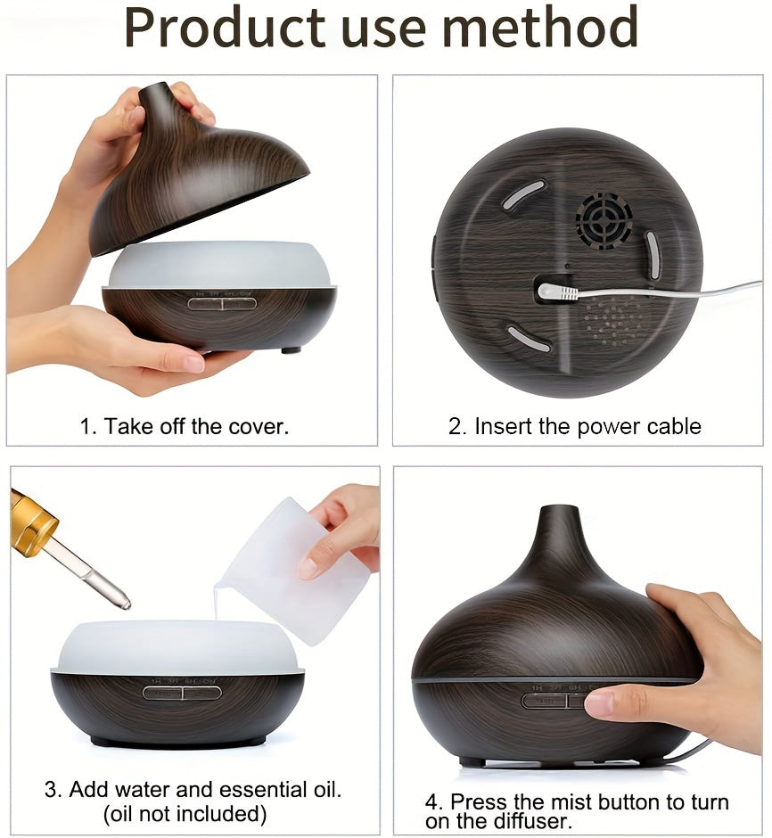 Soundwave technology 550ml Aroma Diffuser Humidifier with Wood Grain Design, 7-Color Night Light, Timer Setting, USB Powered - Quiet Desktop Diffuser for Office, Bedroom, Cafe, Yoga