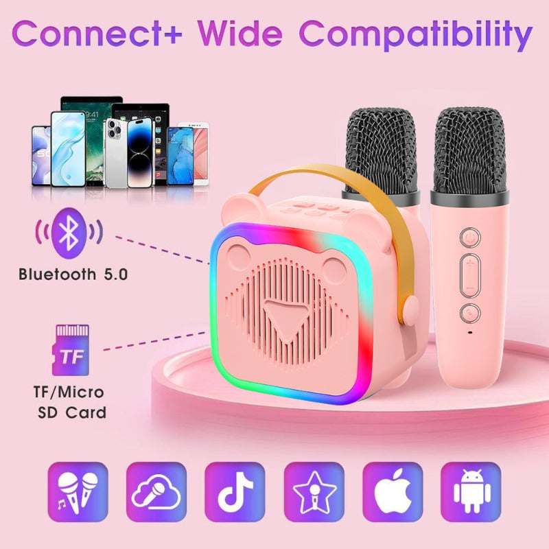 The K10 Portable Karaoke Machine Comes with Two Wireless Microphones, LED Lights, And a Rechargeable Speaker, Featuring Disco Lights And Wireless Capabilities, Suitable for Ten Different Settings Such As Parties, Outdoors, Li