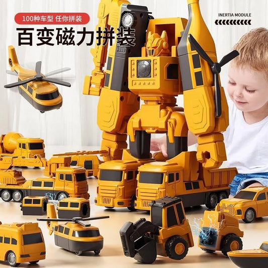 Magnetic building blocks car assembled engineering car robot deformation children's toys engineering set series military model