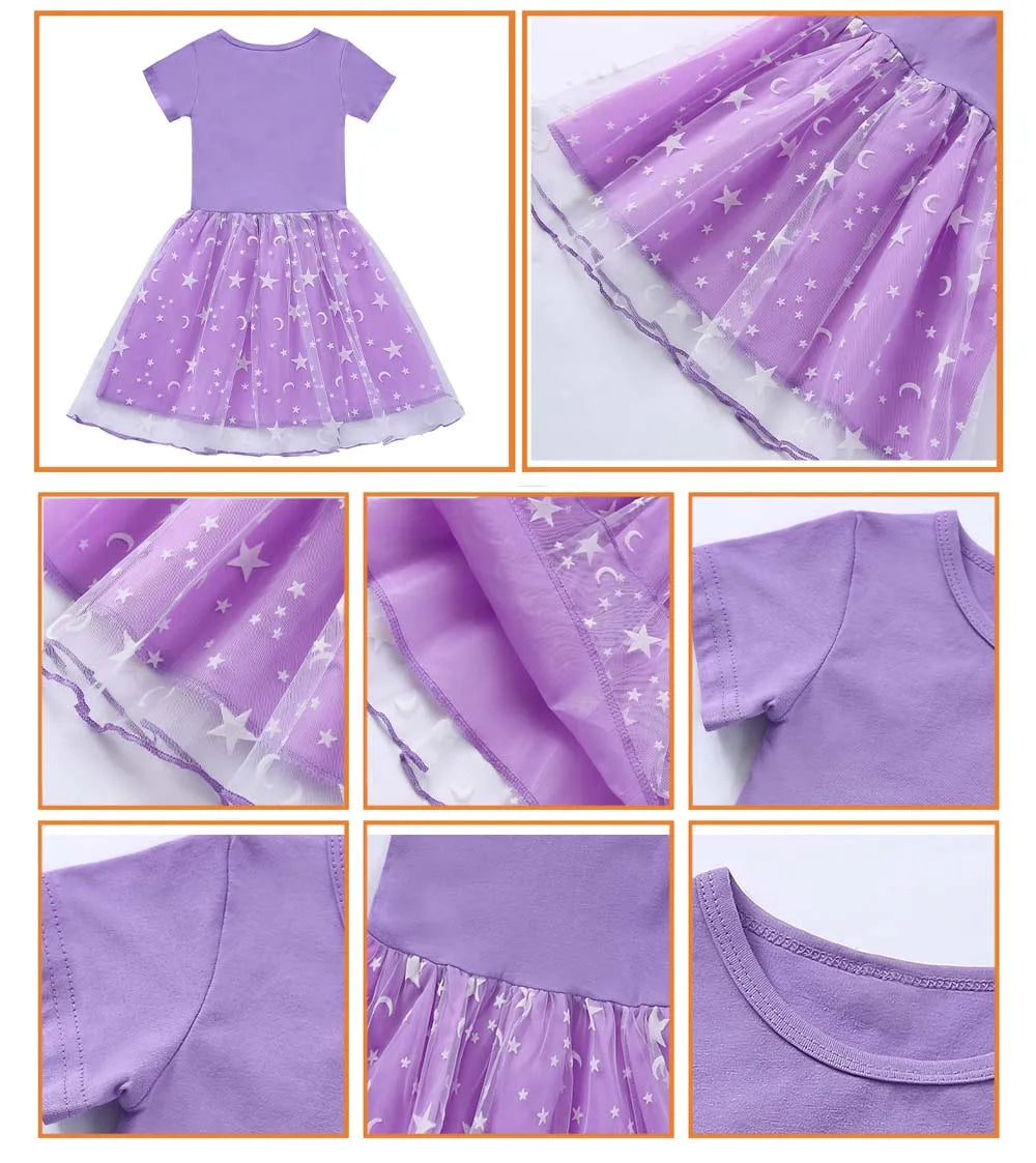 Girls Dress Short Sleeve Gabby's Dollhouse Princess Gabby Cat Mesh Tutu Skirt Children's Birthday Party Cosplay Dress Costume