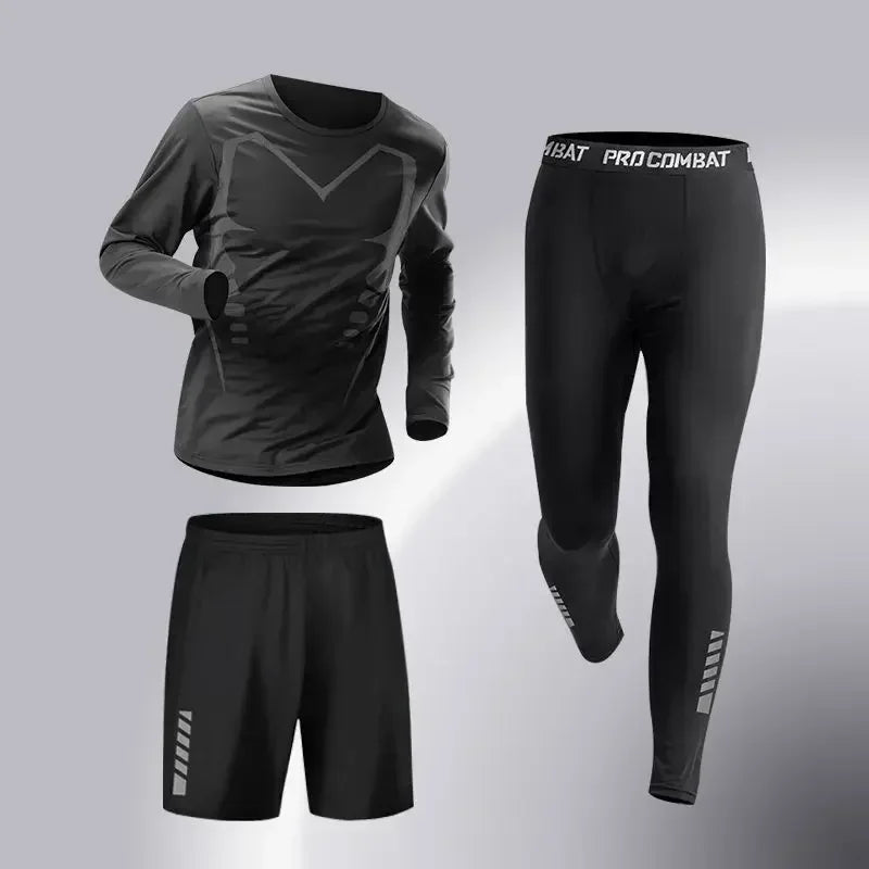 Fashion 3-5 PCS Mens Running Sportswear Set Fitness Jogging Compression Tracksuit Suit Training Sports Clothes Dry Fit Leggings