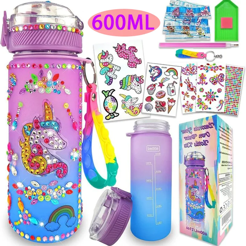 600ml DIY Kids  Glitter Diamond Decorate Water Bottle