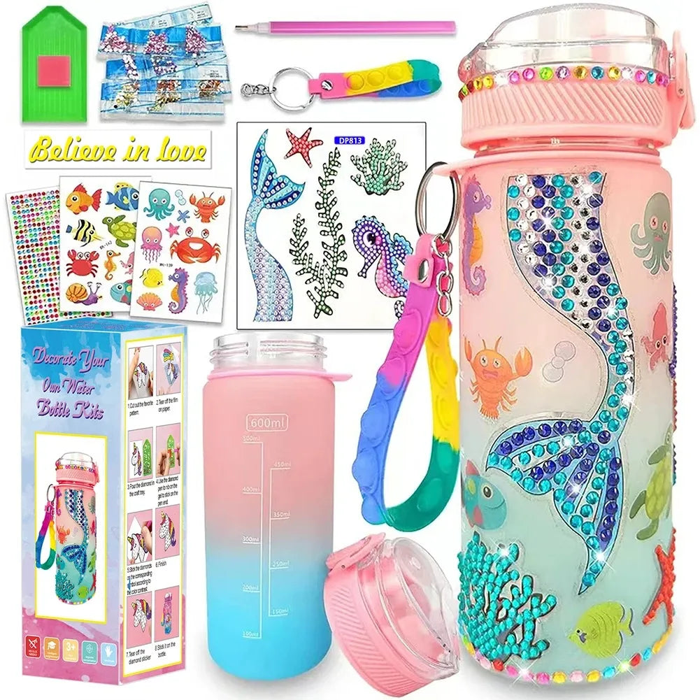 600ml DIY Kids  Glitter Diamond Decorate Water Bottle