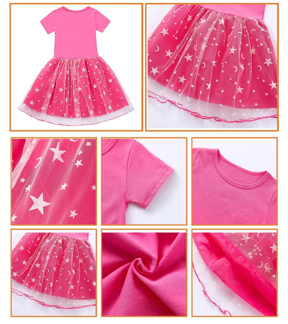 Girls Dress Short Sleeve Gabby's Dollhouse Princess Gabby Cat Mesh Tutu Skirt Children's Birthday Party Cosplay Dress Costume