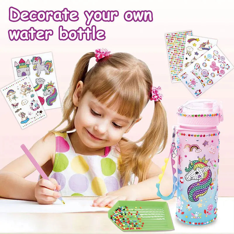 600ml DIY Kids  Glitter Diamond Decorate Water Bottle