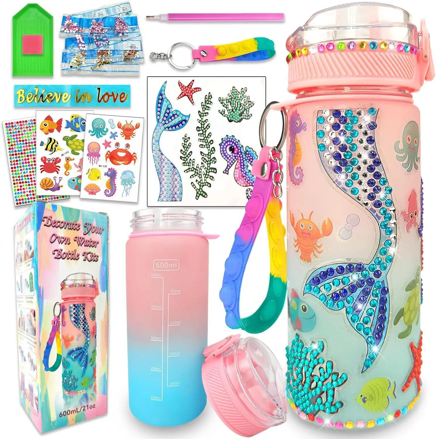 600ml DIY Kids  Glitter Diamond Decorate Water Bottle