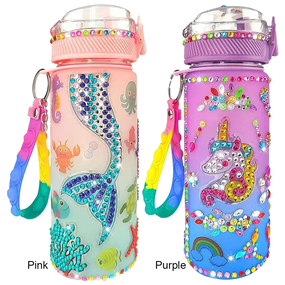 600ml DIY Kids  Glitter Diamond Decorate Water Bottle