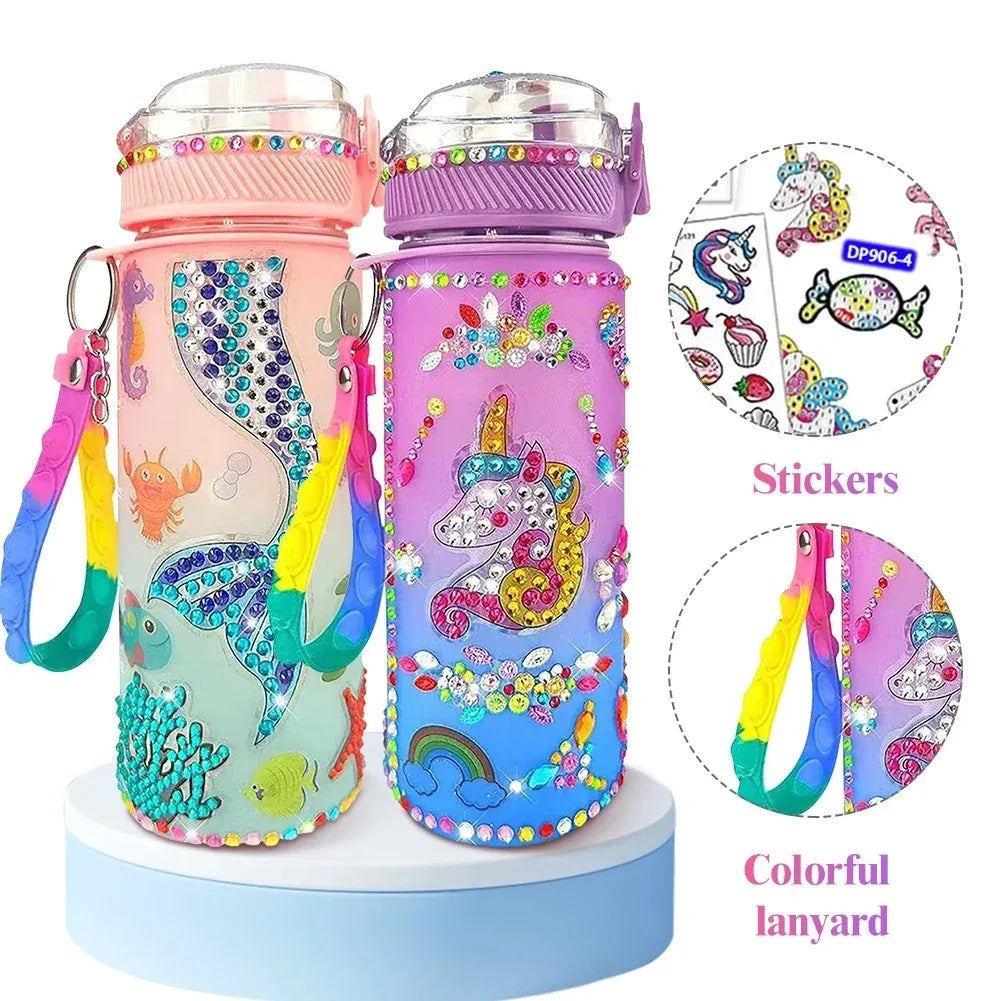 600ml DIY Kids  Glitter Diamond Decorate Water Bottle