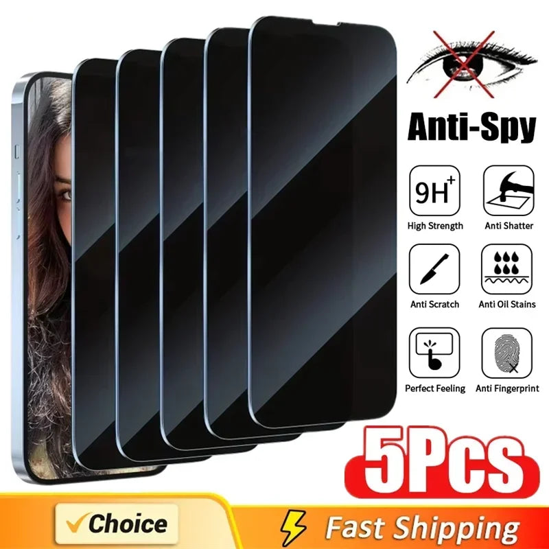 5Pcs Full Cover Privacy Screen Protector For iPhone 16  8K Anti-spy Glass