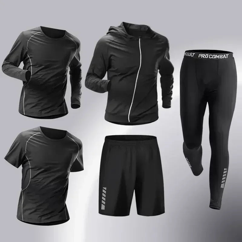 HZQIFEI Heren 5-delige sportgym fitnessset Trainingspakken Hoodies Jassen Lange mouw Kort mouw basislagen T-shirts Vrij zittende shorts Compressiebroek, Stijl#3, XXL HZQIFEI Heren 5-delige sportgym fitnessset Trainingspakken Hoodies Jassen Lange mouw Kort mouw basislagen T-shirts Vrij zittende shorts Compressiebroek, Stijl#3, XXL