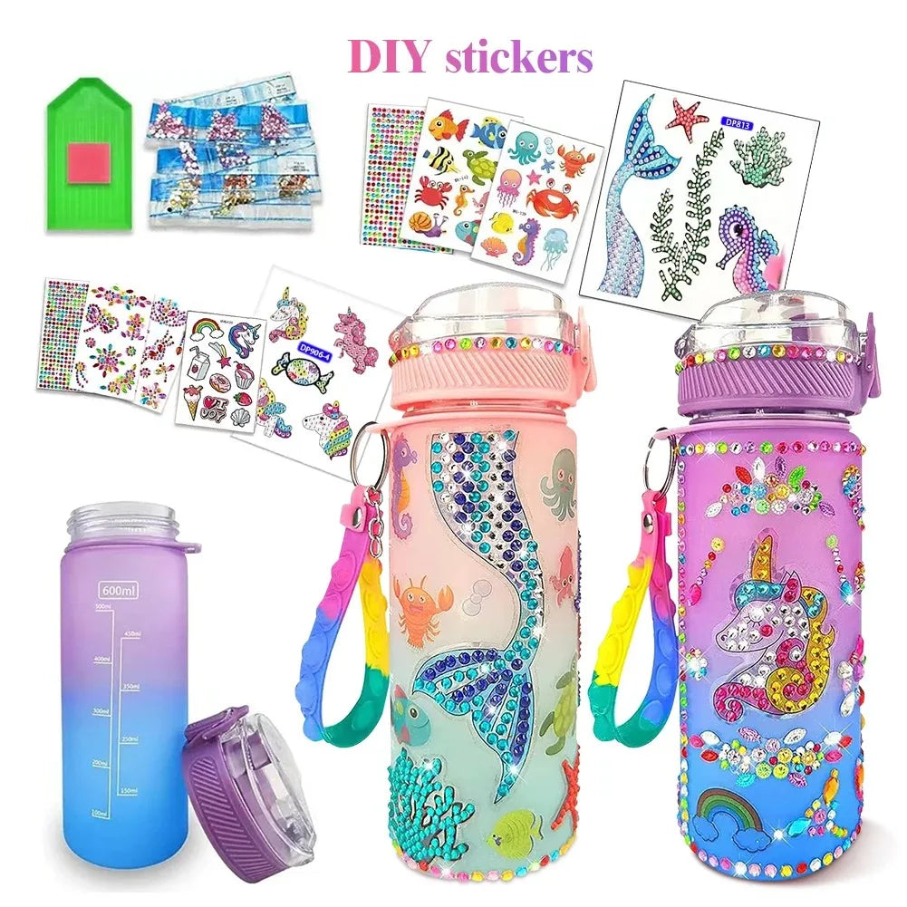 600ml DIY Kids  Glitter Diamond Decorate Water Bottle