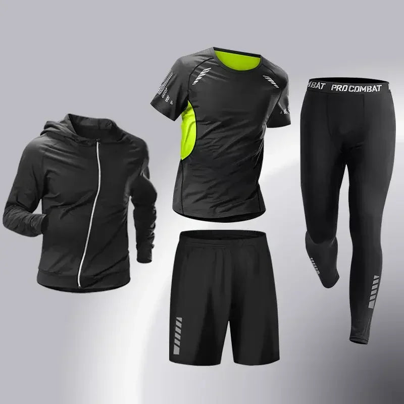 Fashion 3-5 PCS Mens Running Sportswear Set Fitness Jogging Compression Tracksuit Suit Training Sports Clothes Dry Fit Leggings