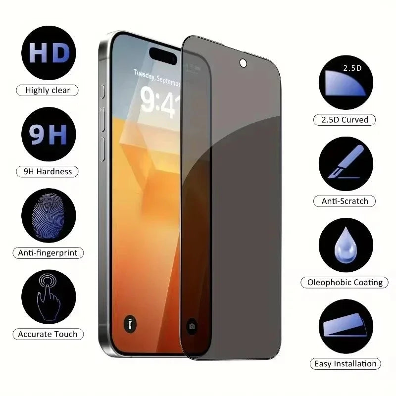 5Pcs Full Cover Privacy Screen Protector For iPhone 16  8K Anti-spy Glass