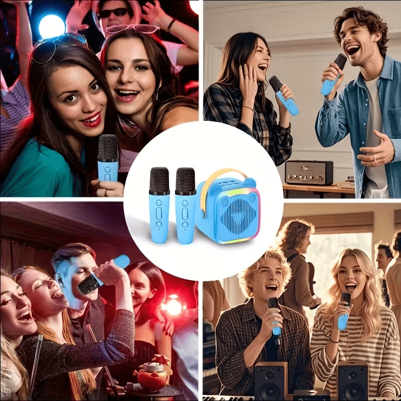 The K10 Portable Karaoke Machine Comes with Two Wireless Microphones, LED Lights, And a Rechargeable Speaker, Featuring Disco Lights And Wireless Capabilities, Suitable for Ten Different Settings Such As Parties, Outdoors, Li