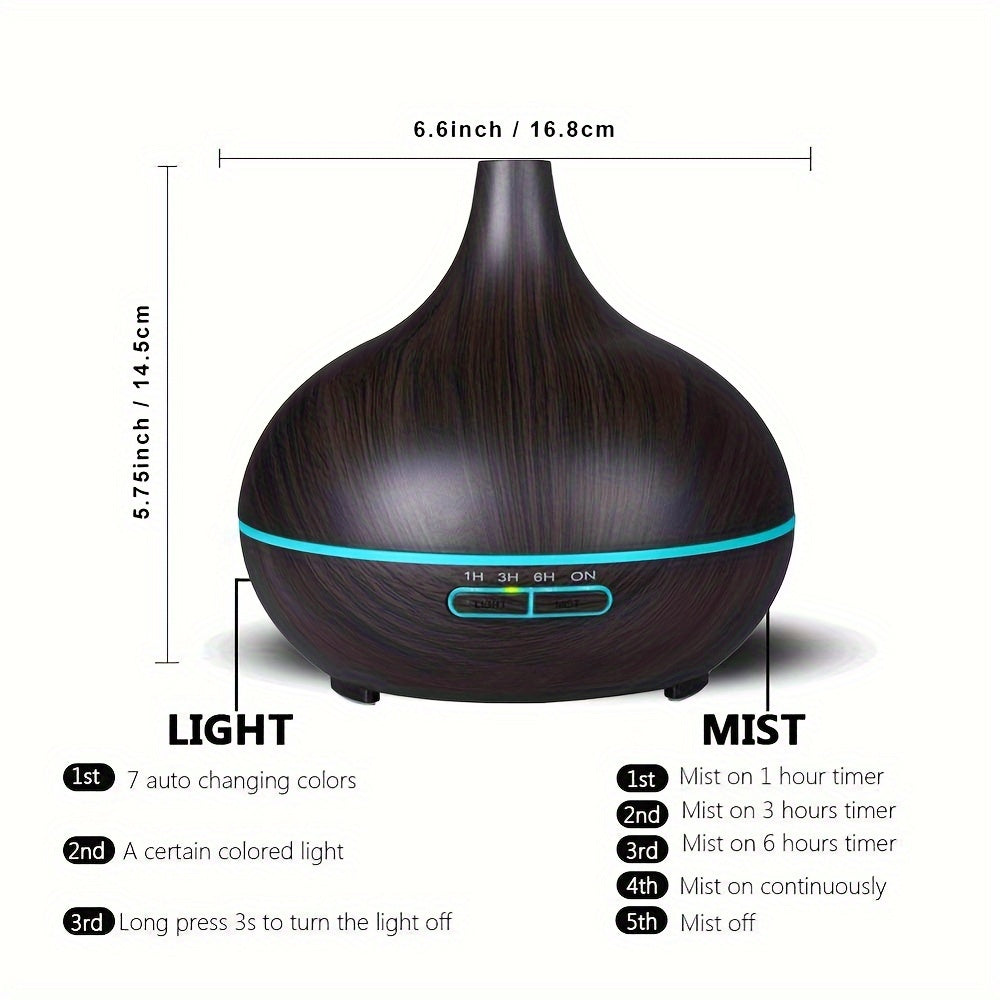 Soundwave technology 550ml Aroma Diffuser Humidifier with Wood Grain Design, 7-Color Night Light, Timer Setting, USB Powered - Quiet Desktop Diffuser for Office, Bedroom, Cafe, Yoga