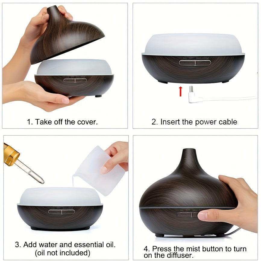 Soundwave technology 550ml Aroma Diffuser Humidifier with Wood Grain Design, 7-Color Night Light, Timer Setting, USB Powered - Quiet Desktop Diffuser for Office, Bedroom, Cafe, Yoga